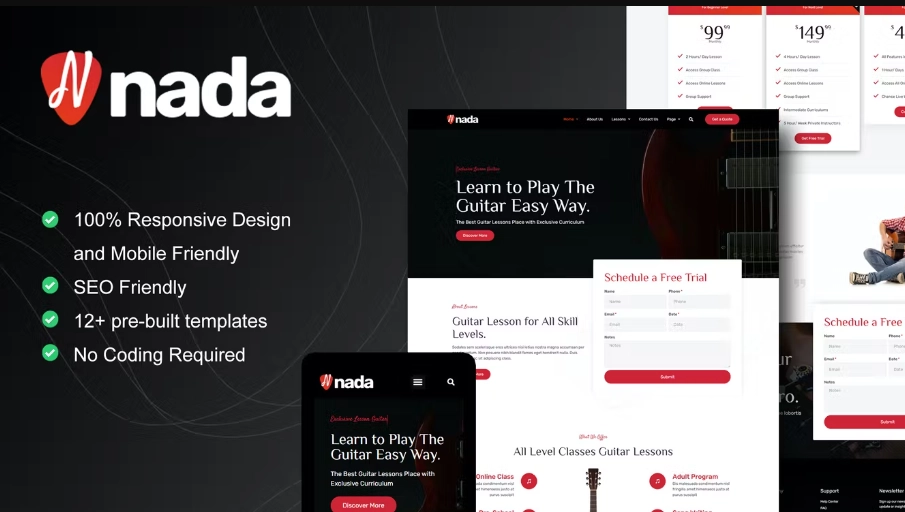 Nada – Guitar Lessons & Courses Elementor Template Kit