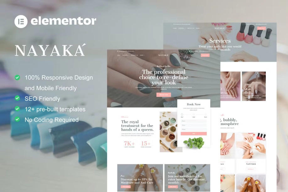 Nayaka – Nail Salon & Beauty Care Elementor Template Kit