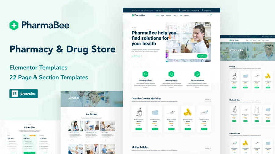 PharmaBee – Pharmacy & Drug Store Website Elementor Template Kit