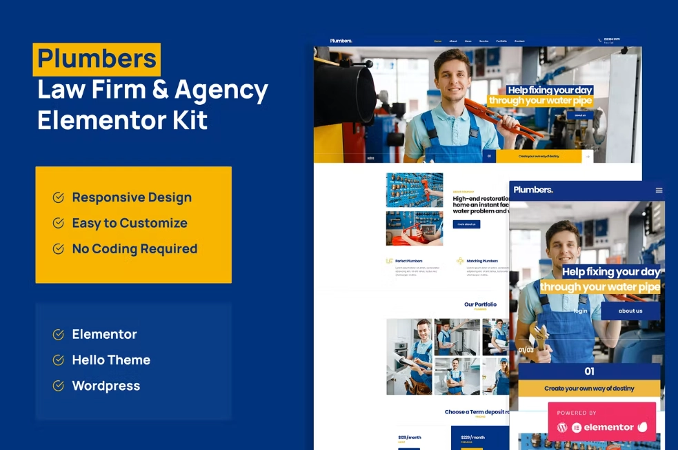 Plumber – Company & Business Elementor Pro Template Kit