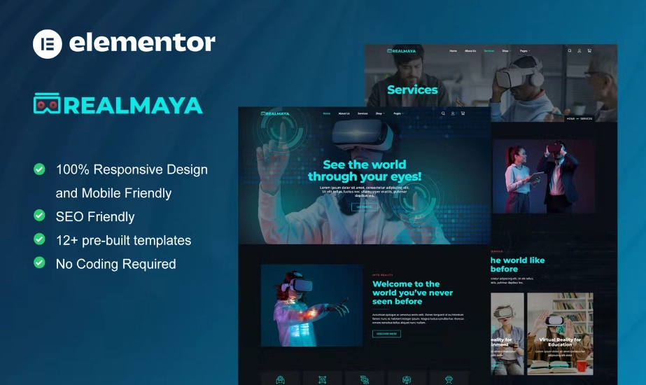 RealMaya – Virtual Reality Services & Shop Elementor Template Kit