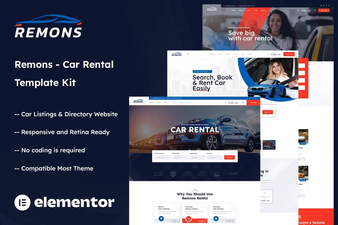 Remons – Car Rental Elementor Template Kit