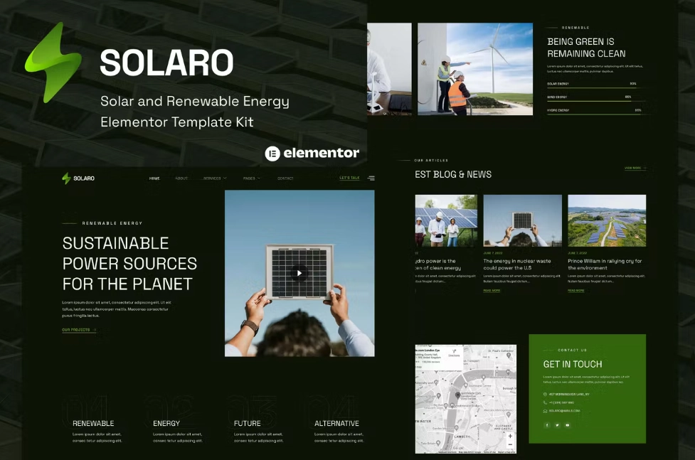 Solaro – Solar & Renewable Energy Elementor Template Kit