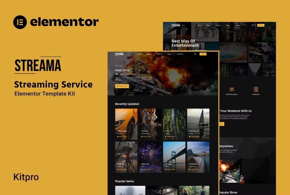 Streama – Streaming Service Elementor Template Kit