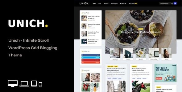 Unich – Infinite Scroll WordPress Blogging Food Recipes Theme 1.4