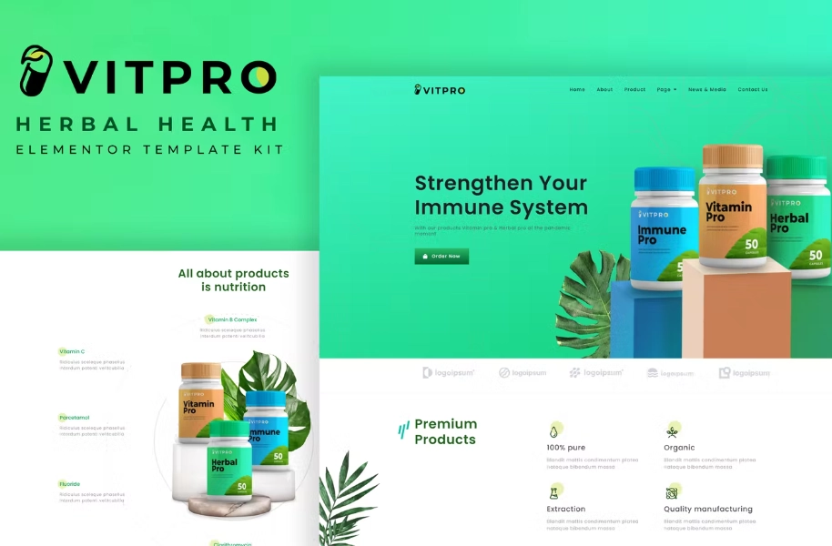 Vitpro – Herbal Health Elementor Template kit