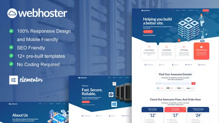 WebHoster – Web Hosting Service Elementor Template Kit