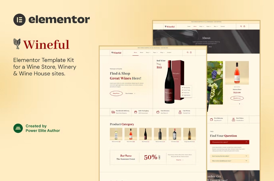 Wineful – Wine Store & Winery Elementor Template Kit