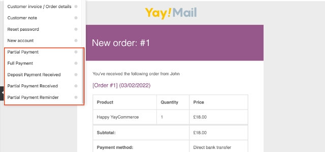 Yaymail WooCommerce Deposits 1.4