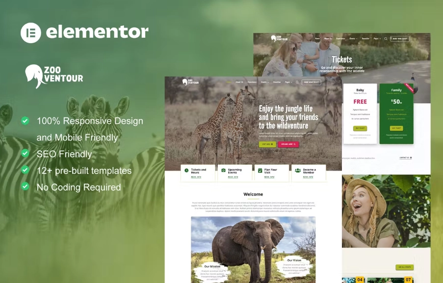 Zooventour – Safari & Zoo Elementor Pro Template Kit