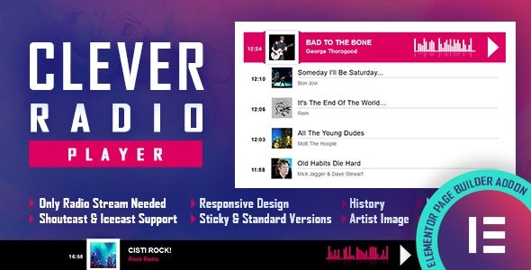 Clever Html5 Radio Player With History Shoutcast And Icecast Elementor Widget Addon 2.4.1
