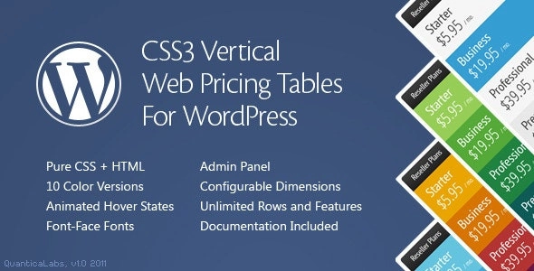 Css3 Vertical Web Pricing Tables For Wordpress 1.8