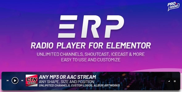 Erplayer Radio Player For Elementor Supporting Icecast, Shoutcast And More 1.1.0