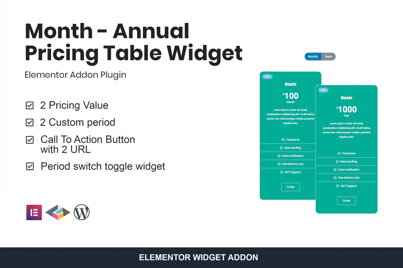 Month Annual Pricing Table Widget For Elementor 1.2.3