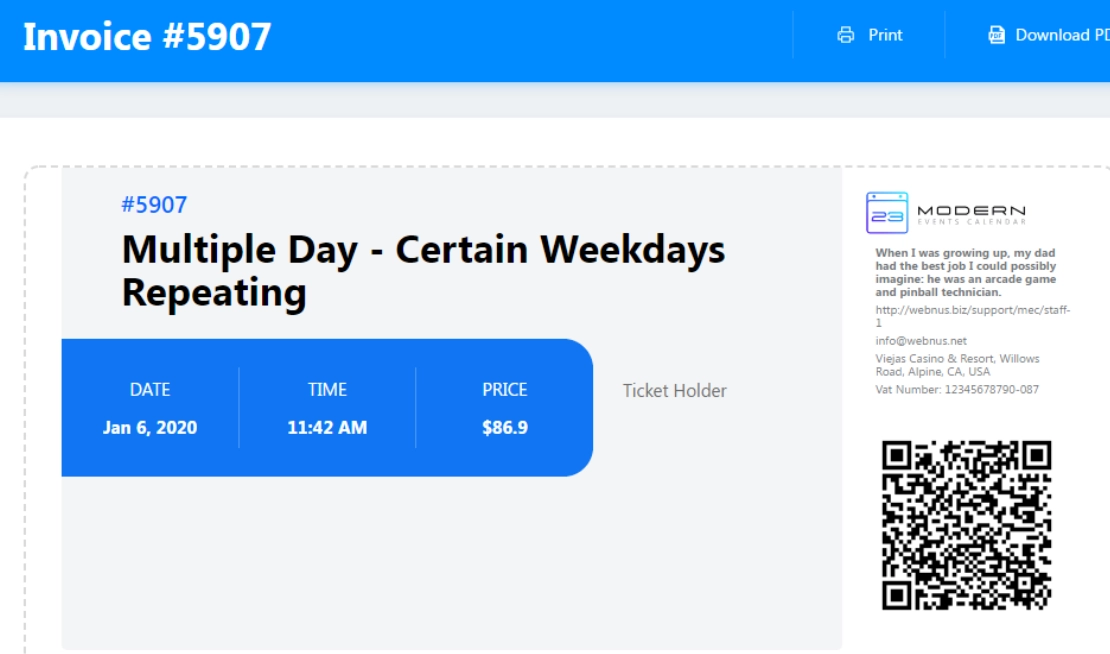 Webnus Ticket And Invoice Addon 1.4.0