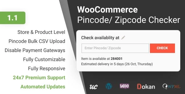 Woocommerce Pincode/ Zipcode Checker 2.3.1