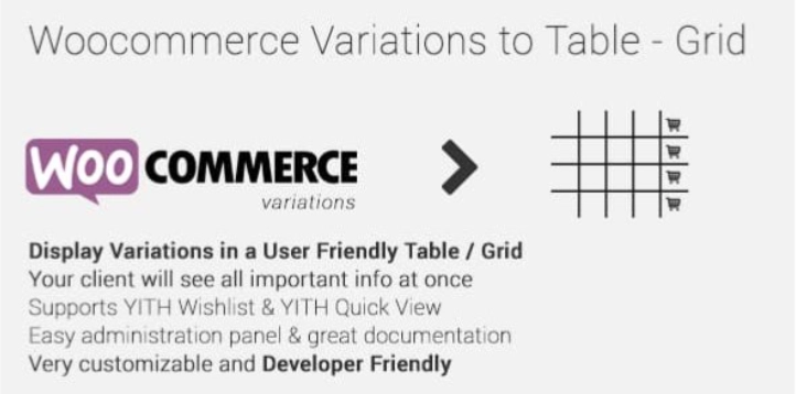 Woocommerce Variations To Table Grid 1.5.0