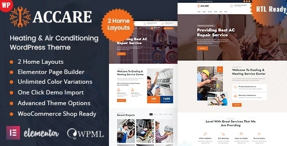 Accare Heating & Air Conditioning Wordpress Theme 1.0