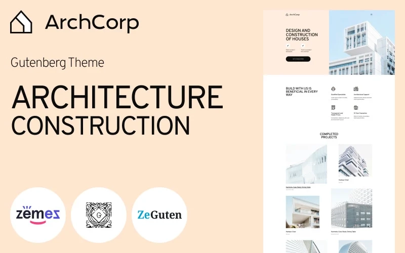 Archcorp Architecture Construction Template For Gutenberg Wordpress Theme 1.0