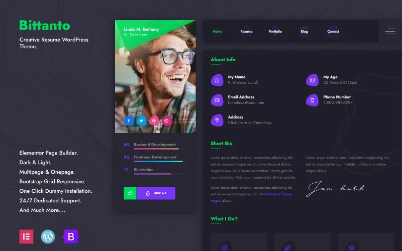 Bittanto Creative Resume Wordpress Theme 1.0