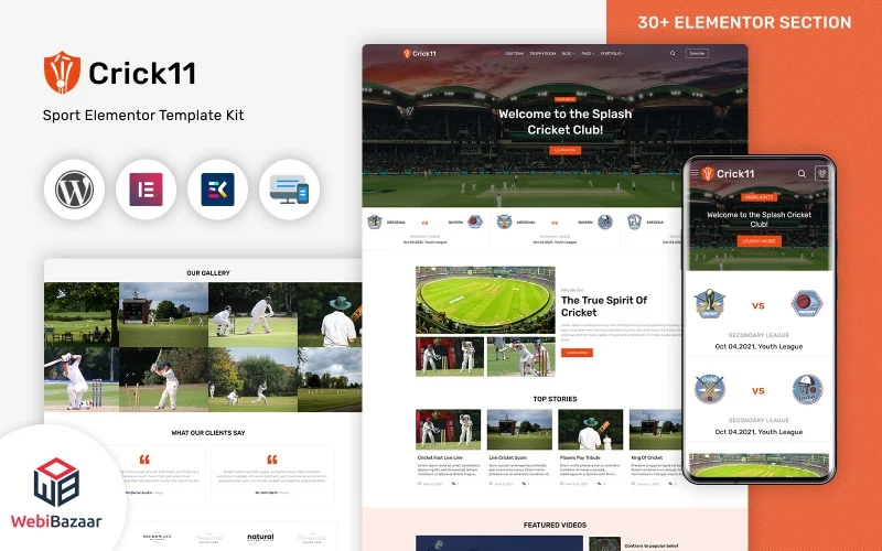 Crick11 Sports Clubs & Events Wordpress Elementor Theme Wordpress Theme 1.0