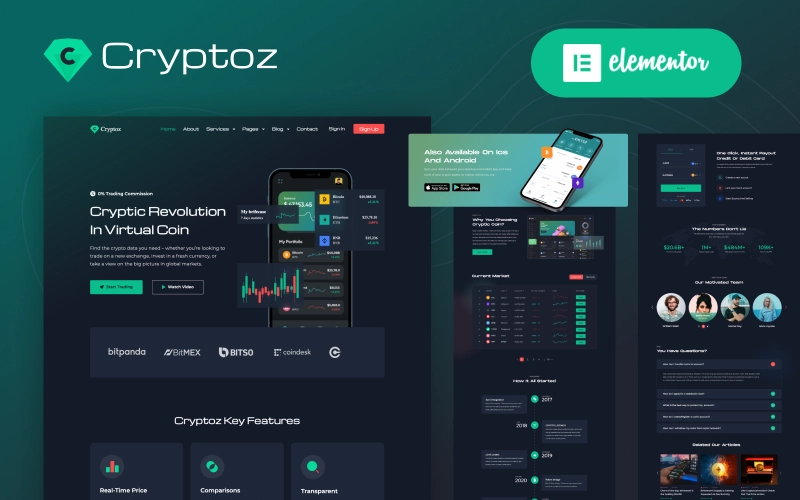 Cryptoz Cryptocurrency Landing Page Elementor Wordpress Theme 1.1.0