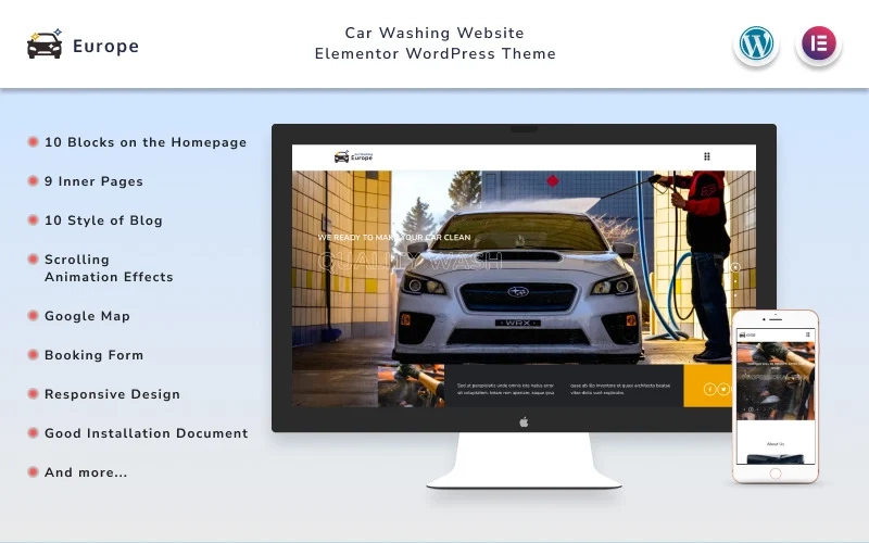 Europe Car Washing Website Elementor Wordpress Theme 1.1