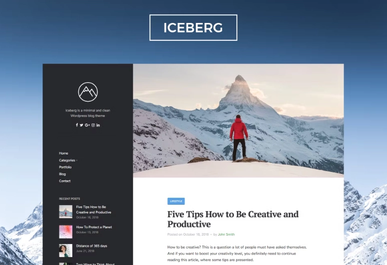 Iceberg Clean & Modern Wordpress Blog Theme 2.1.1