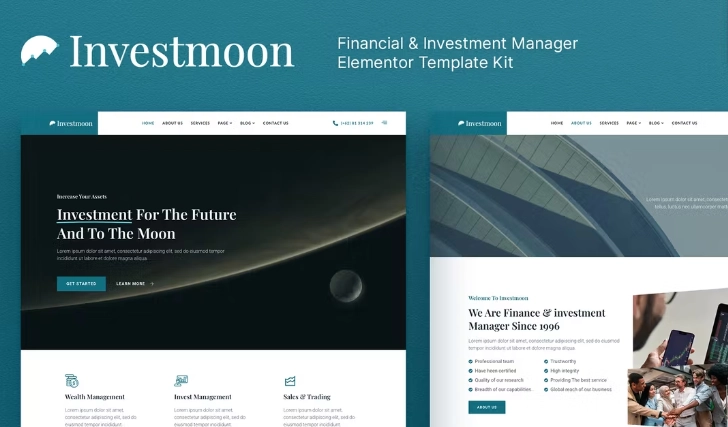 Investmoon – Finance & Investment Manager Elementor Template Kit