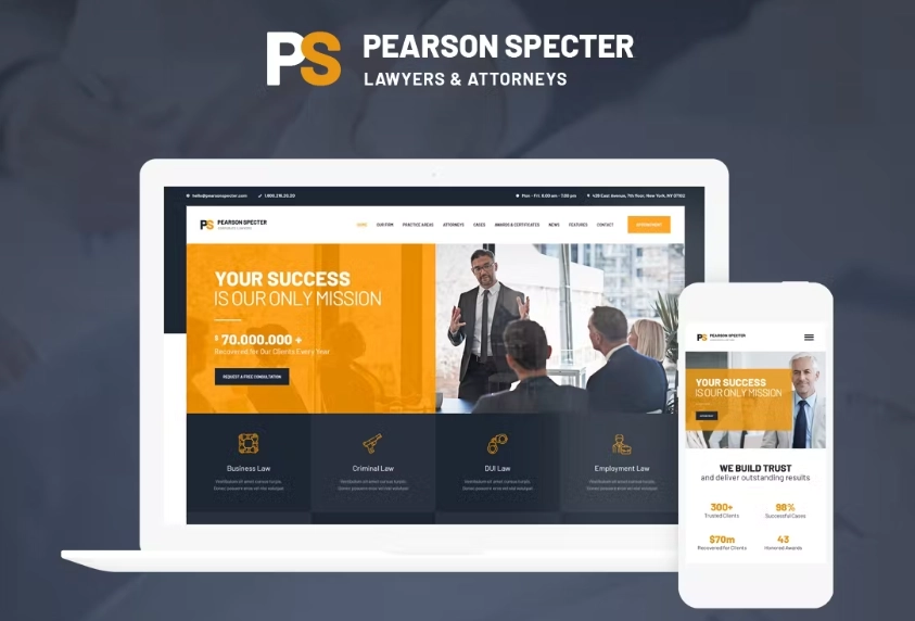 Pearson Specter Stylish Lawyer & Legal Advisor Wordpress Theme 1.0.7
