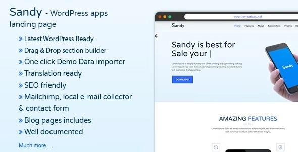 Sandywp Apps Landing Page Wordpress Theme 1.6