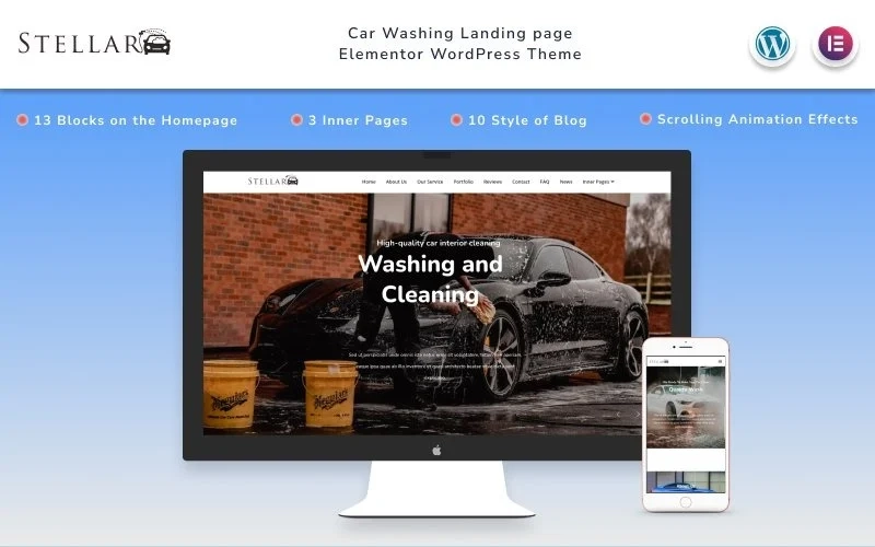 Stellar Car Washing Landing Page With Blog Wordpress Theme Wordpress Theme 1.2