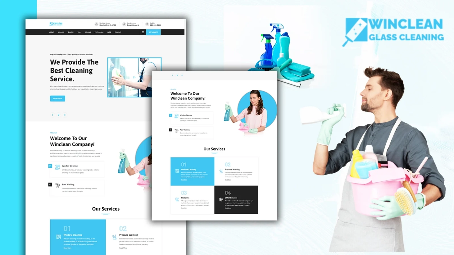 Tomaar Winclean Cleaning Services Landing Page Wordpress Theme 1.0.0