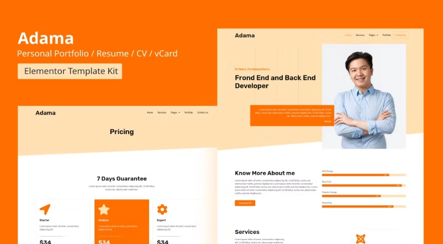 Adama Personal Portfolio & Resume Elementor Template Kit