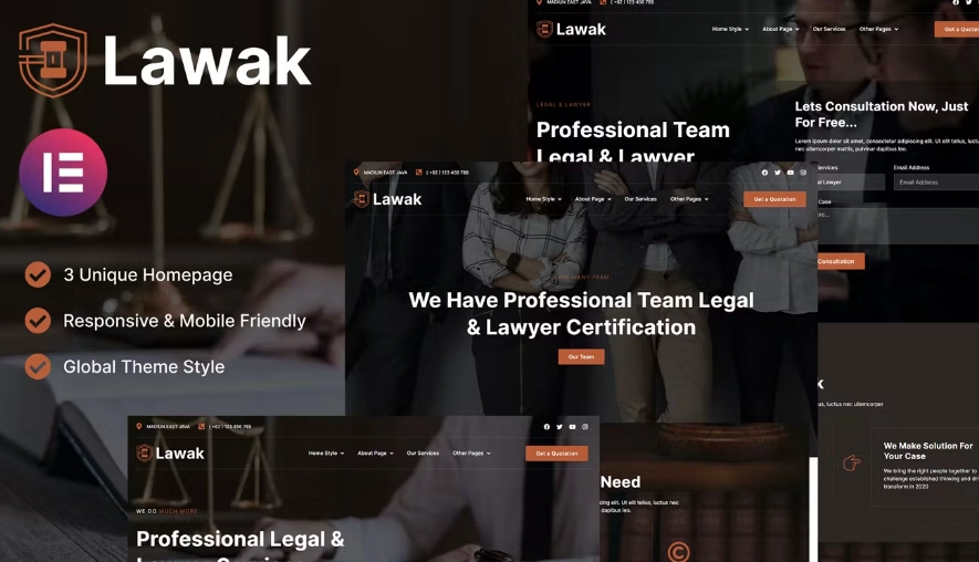 Lawak Legal & Lawyer Services Elementor Template Kit