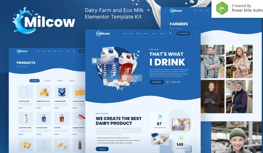 Milcow – Dairy Farm & Eco Milk Elementor Template Kit