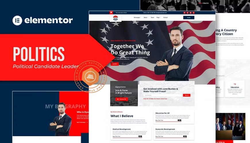 Politics Political Candidate Leader Elementor Template Kit