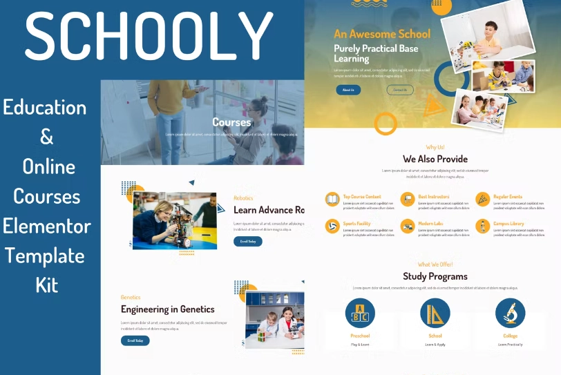 Schooly Education & Online Courses Elementor Template Kit