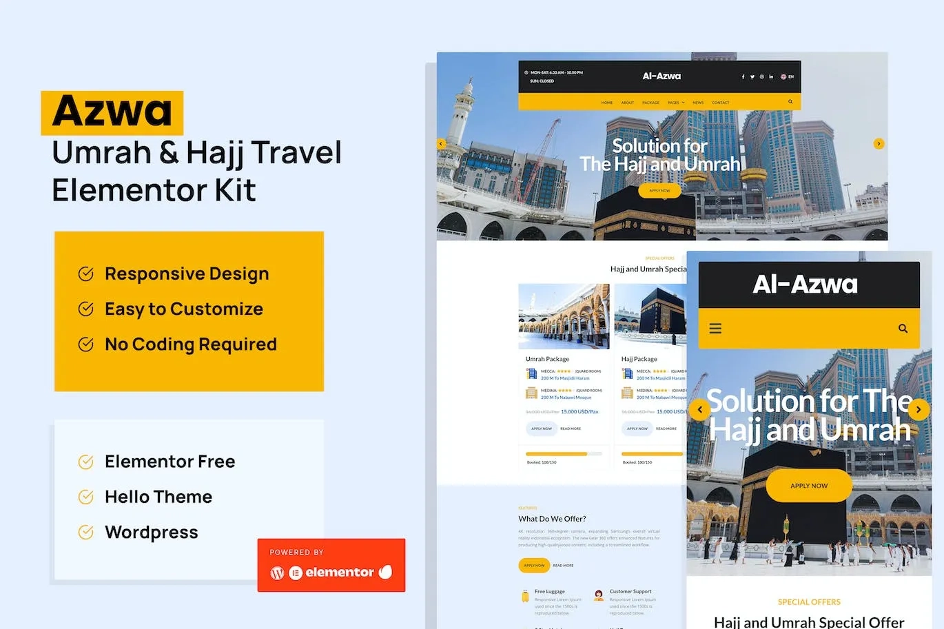 Azwa – Umrah & Hajj Tour Travel Elementor Template Kit