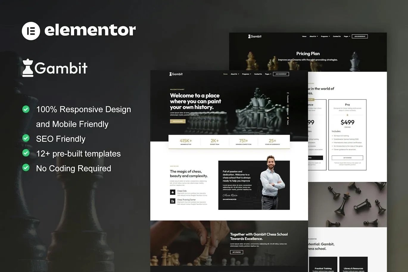 Gambit – Chess Club Courses & Training Elementor Template Kit