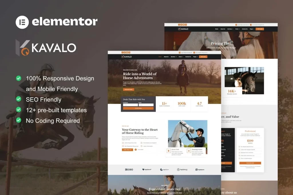 Kavalo – Horse Riding Club Elementor Pro Template Kit