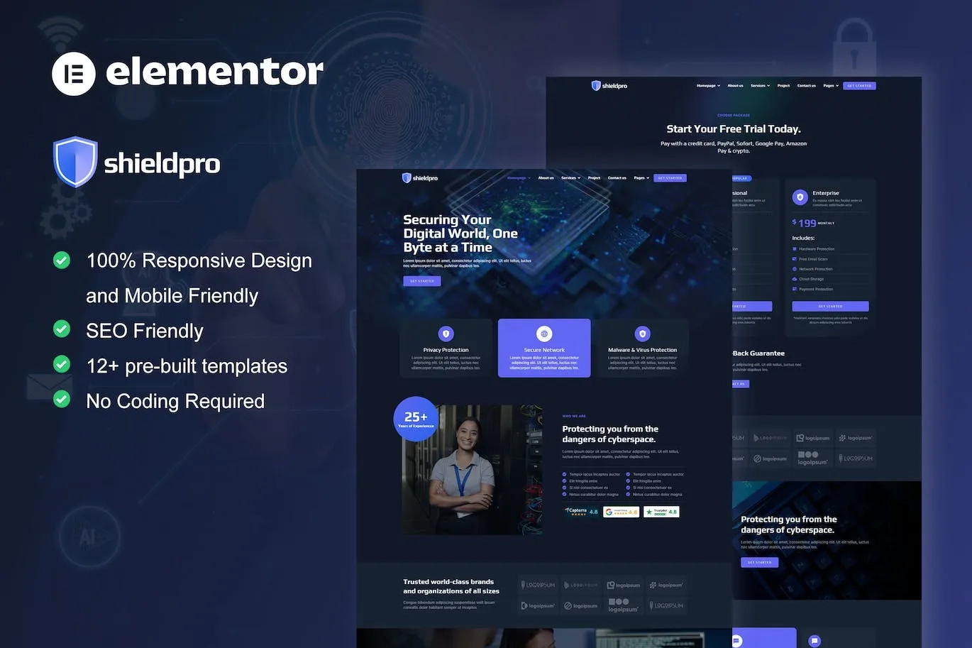 Shieldpro – Cyber Security Services Elementor Pro Template Kit