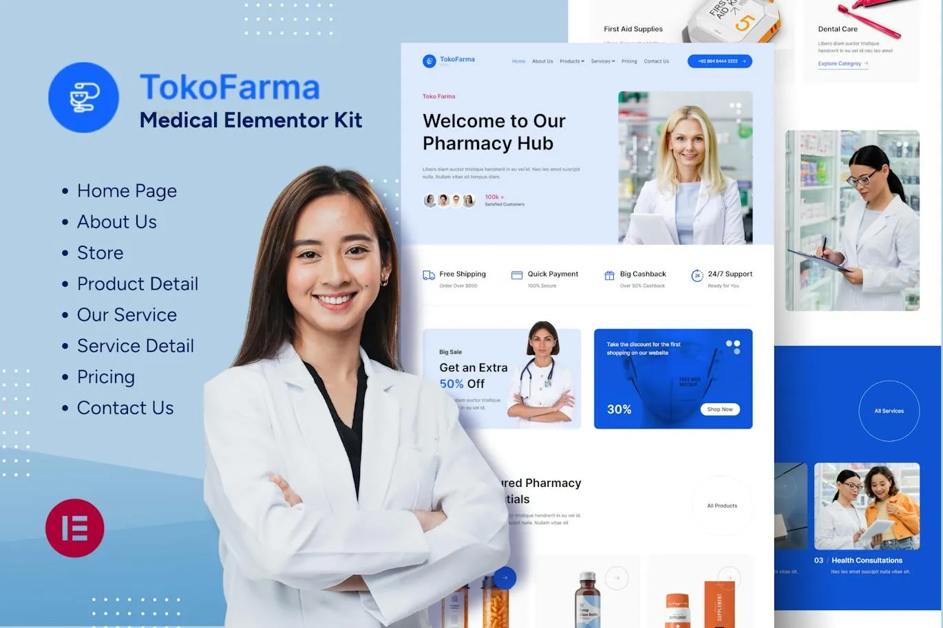 TokoFarma – Ecommerce Medicinal Store Elementor Template Kit