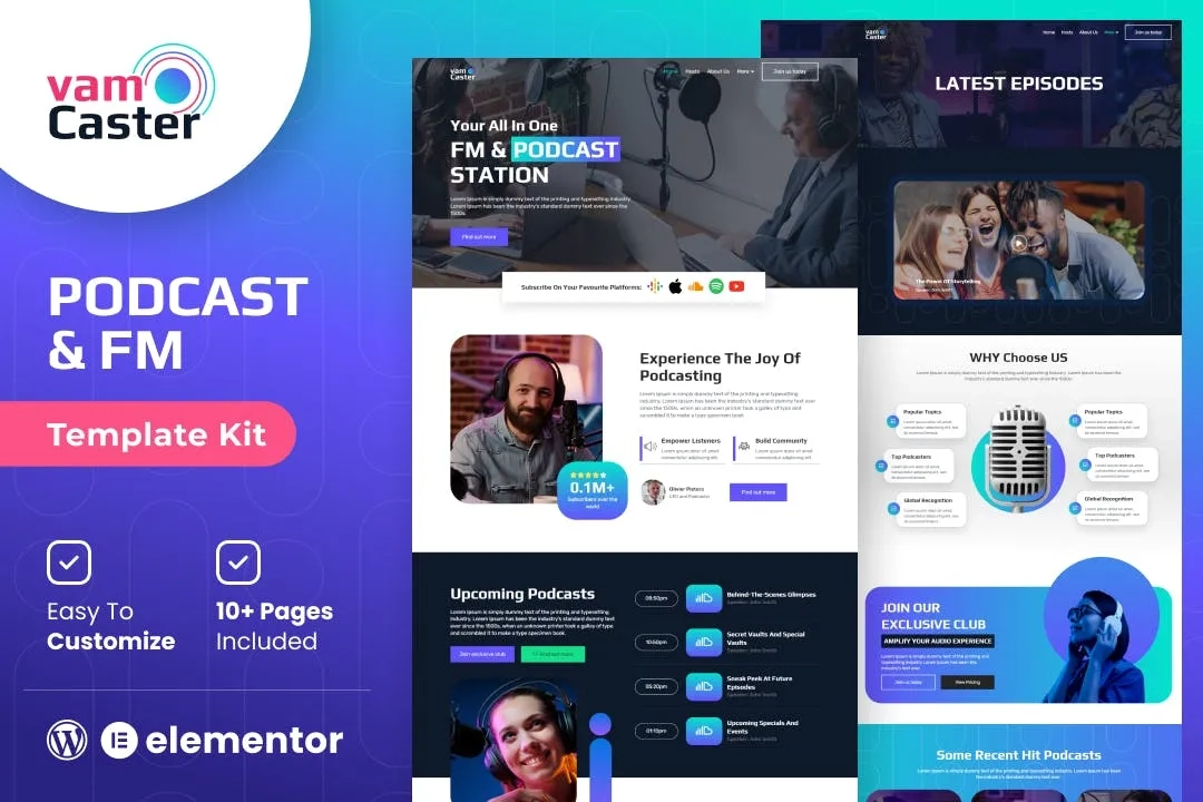 Vamcaster – Podcast & Video Streaming Elementor Template Kit