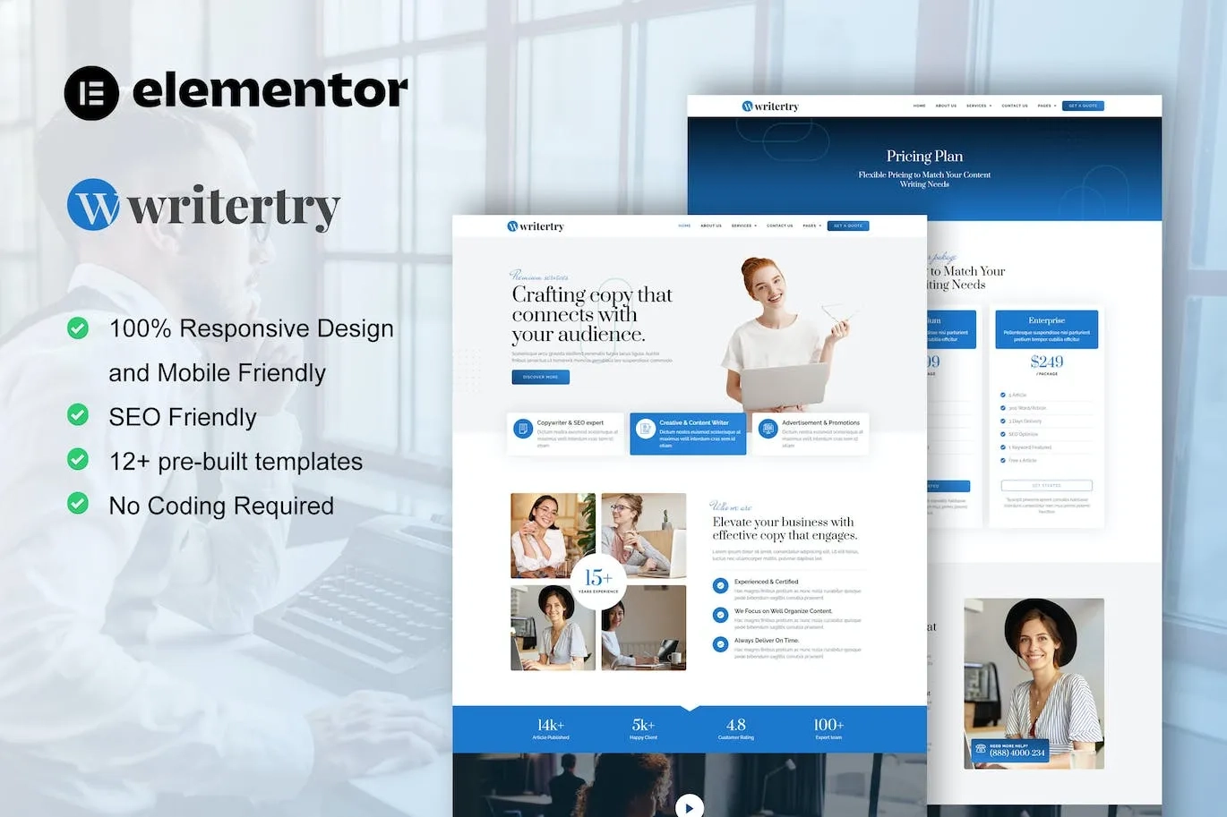 Writertry – Content Writing Service Agency Elementor Kit