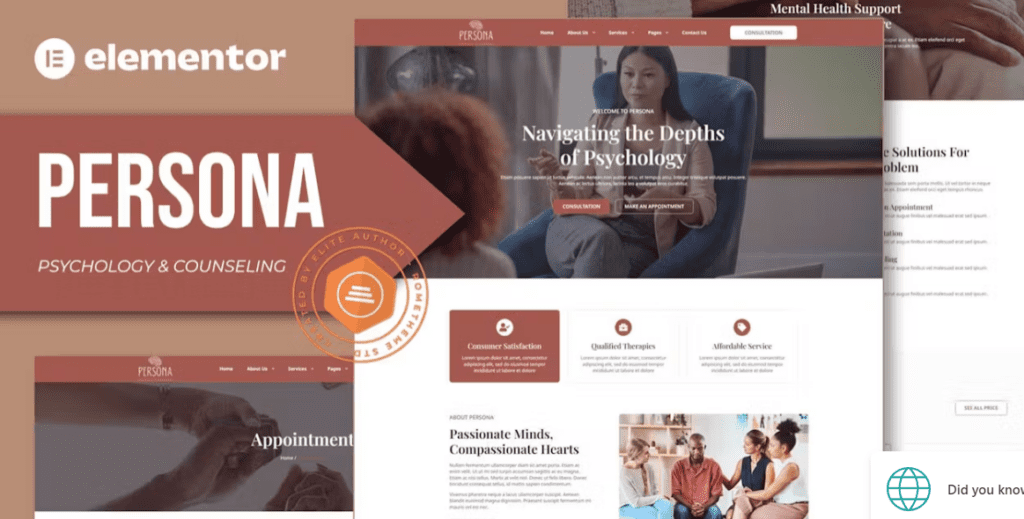 Persona – Psychology & Counseling Elementor Template Kit