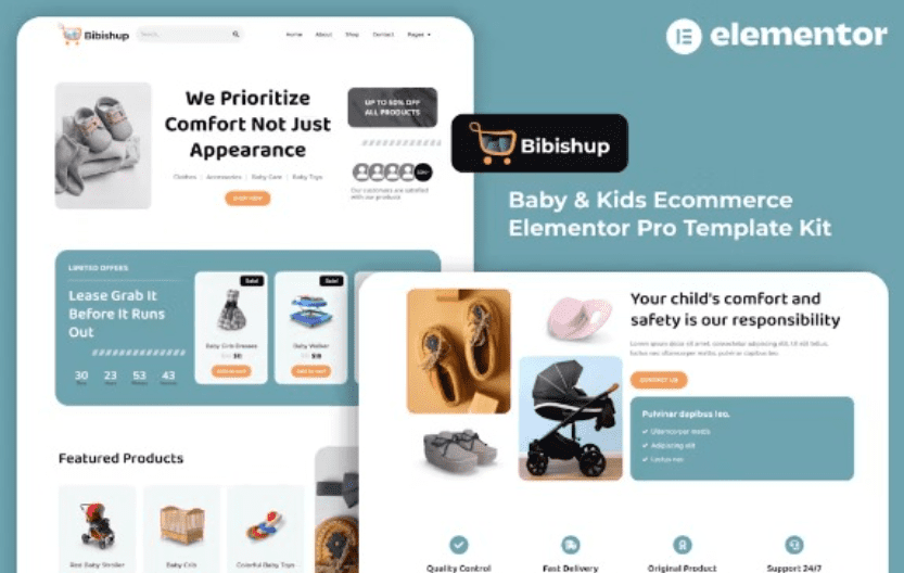 Bibishup – Baby & Kids Ecommerce Elementor Pro Template Kit