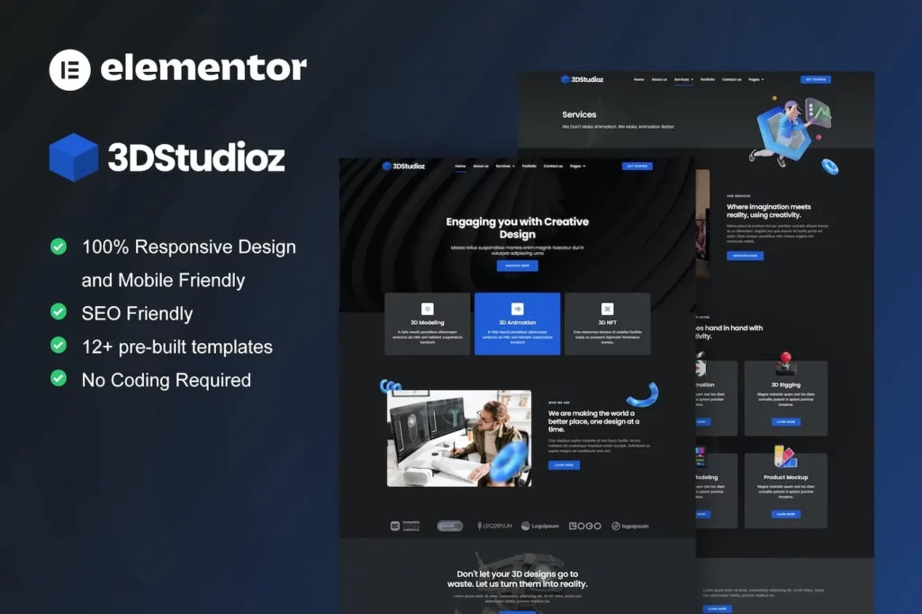 3dstudioz – 3D Design &amp; Animation Studio Elementor Template Kit