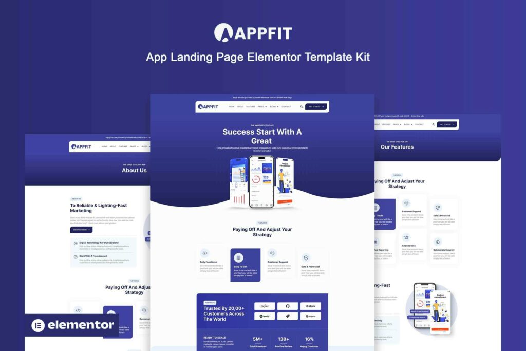 Appfit – App Landing Page Elementor Pro Template Kit
