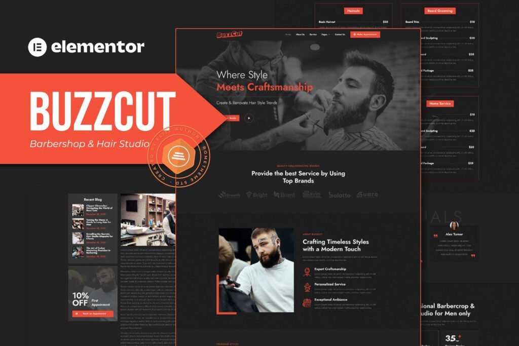 Buzzcut – Barbershop &amp; Hair Studio Elementor Pro Template Kit